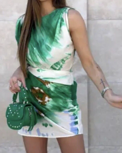 Green Abstract Wrap Front Mini Dress