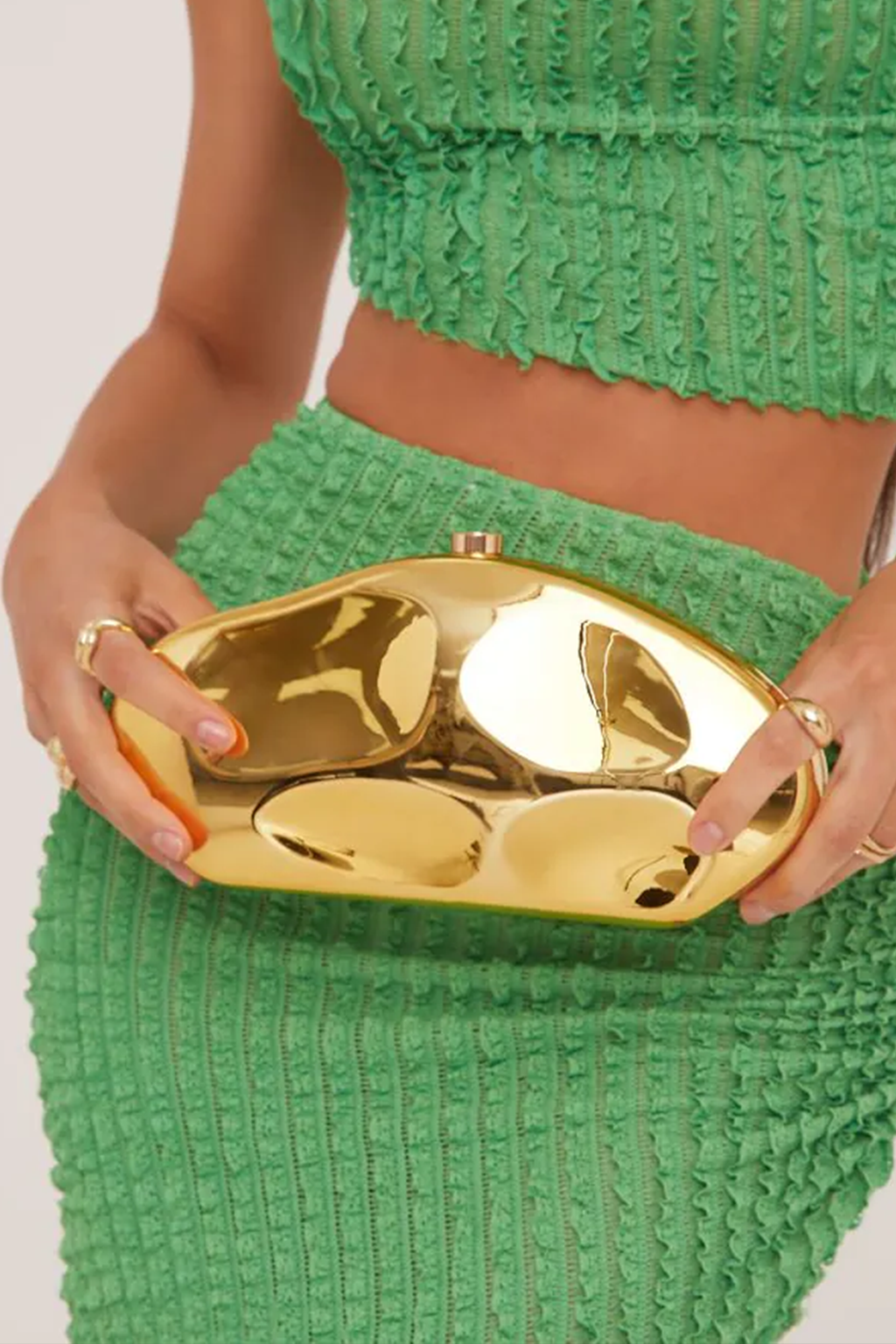 Gold Textured Clutch Bag with Chain