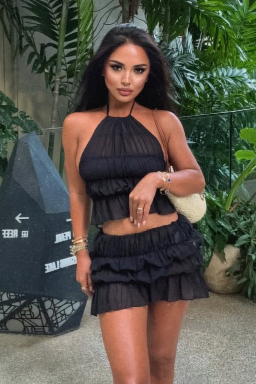 Black Sheer Top & Mini Skirt Coord