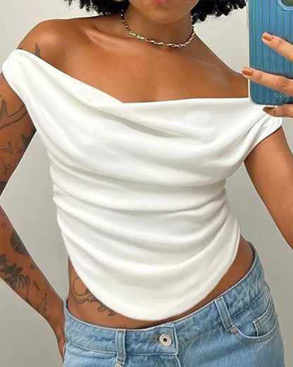 White Draped Crop Top