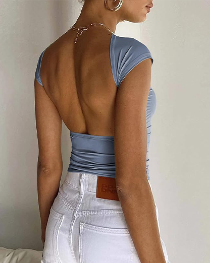Powder Blue Open Back Crop Top