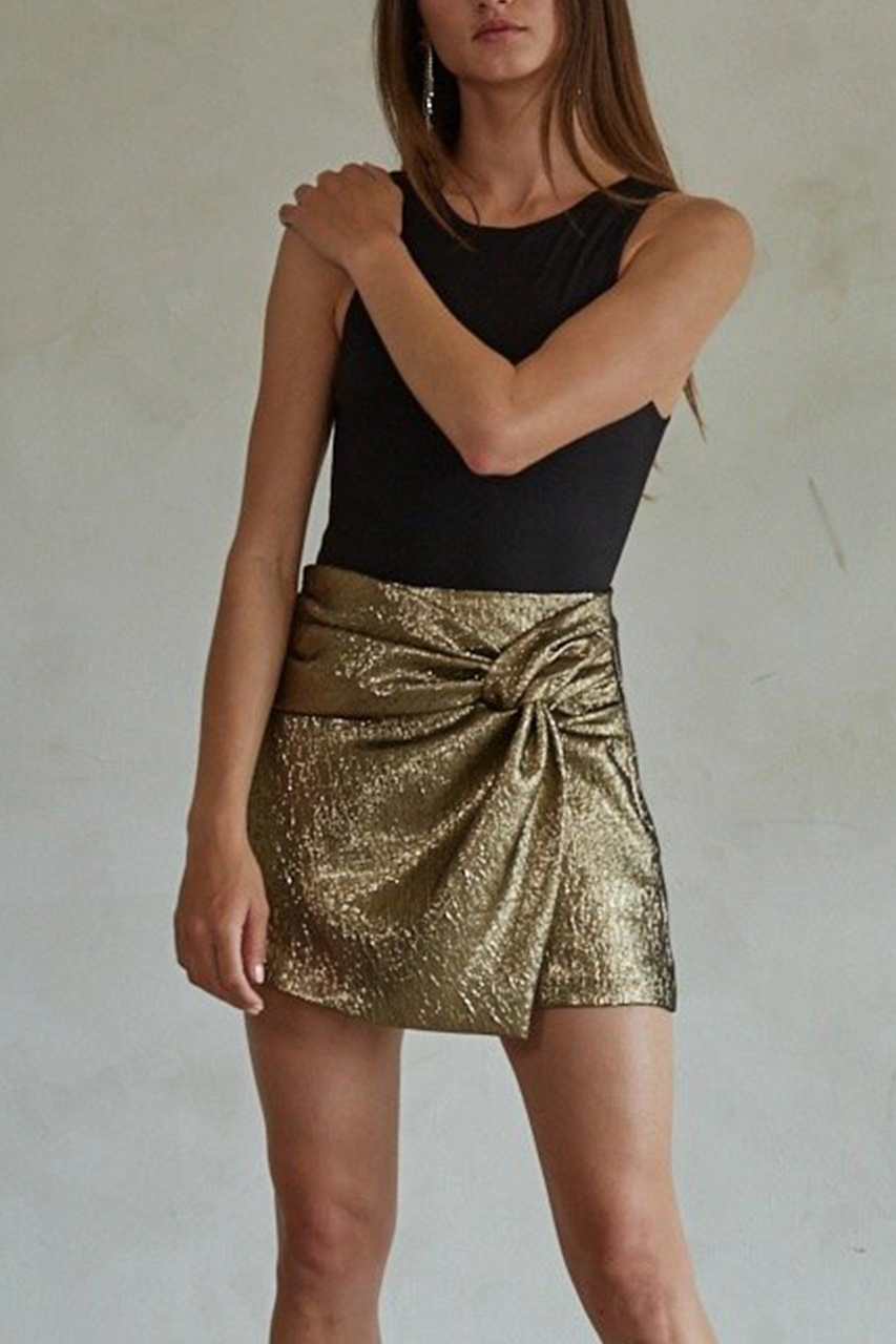 Gold Foil Wrap Front Mini Skort