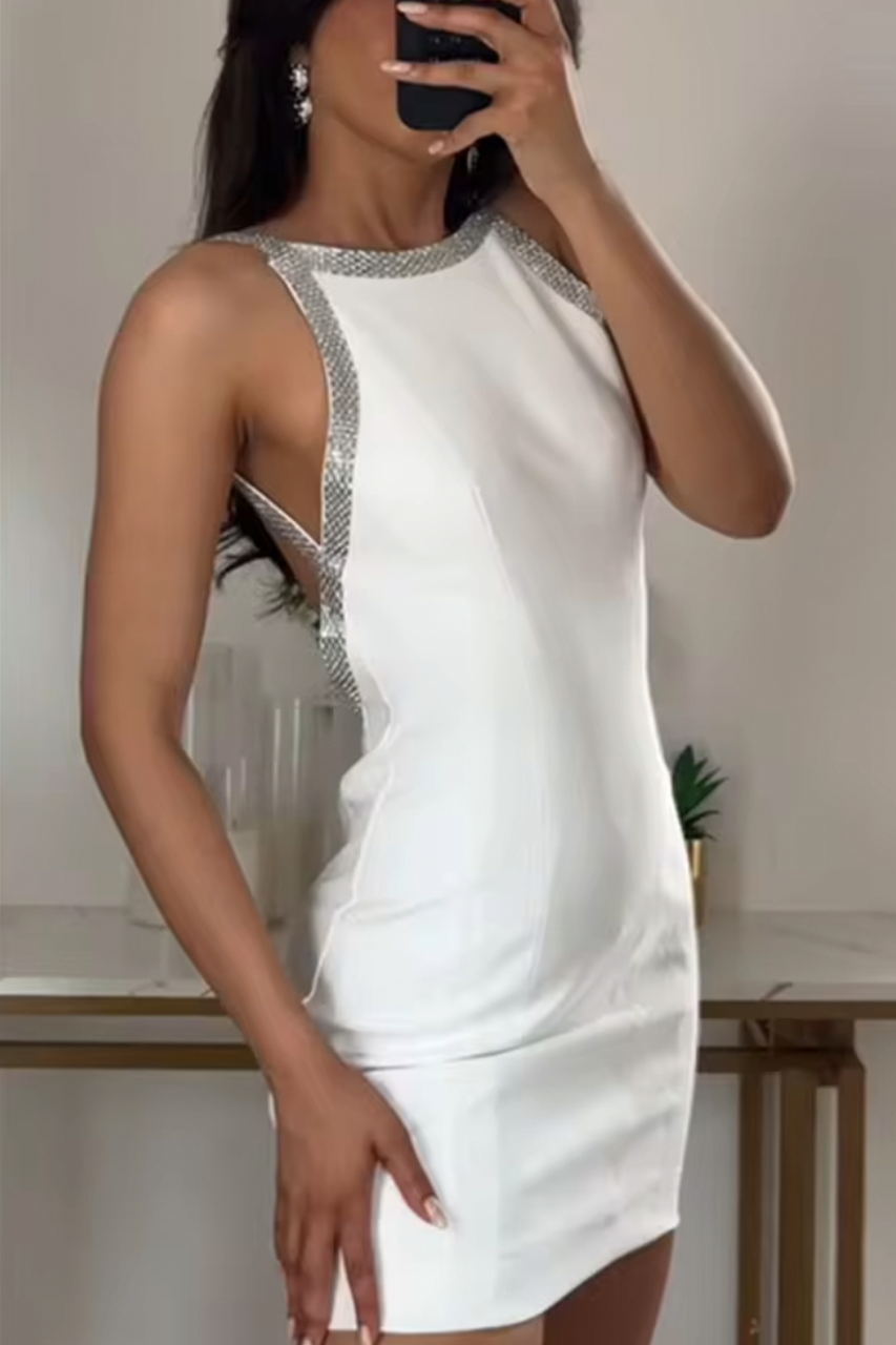 White Embellished Shift Mini Dress