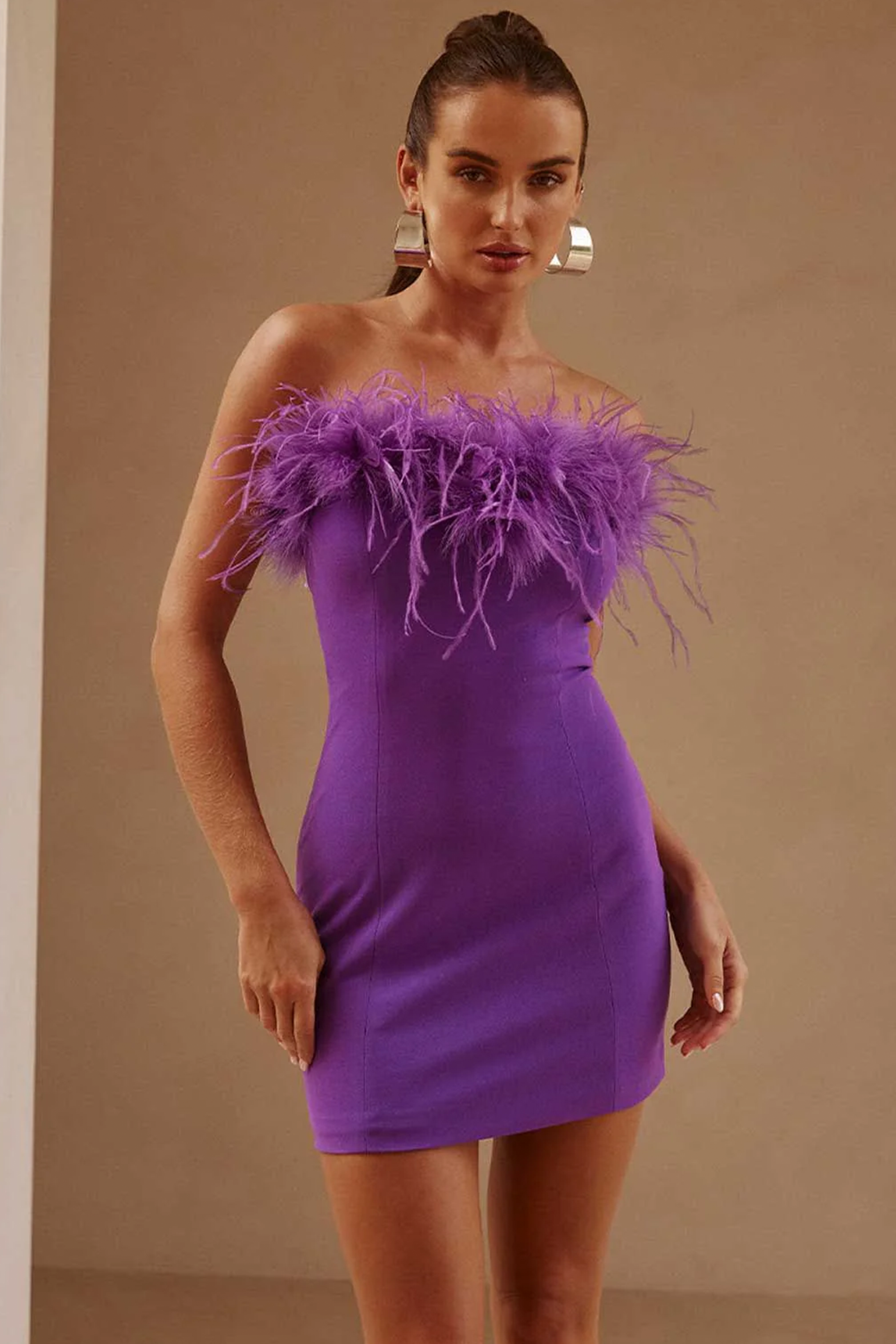 RUNAWAY THE LABEL Violet Purple Faux Fur Bandeau Mini Dress