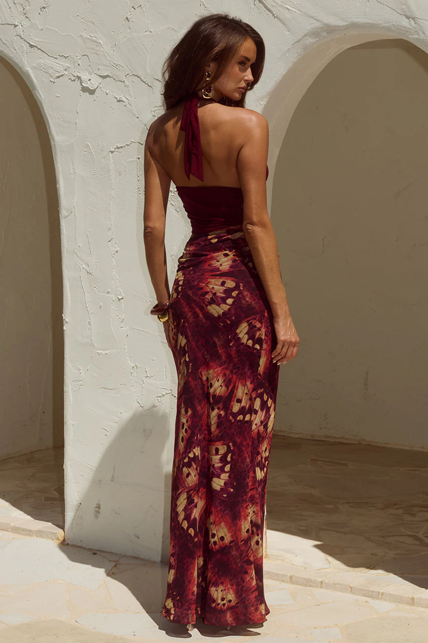 RUNAWAY THE LABEL ALEXIS HALTER CUT OUT MAXI DRESS - ELIANA RED