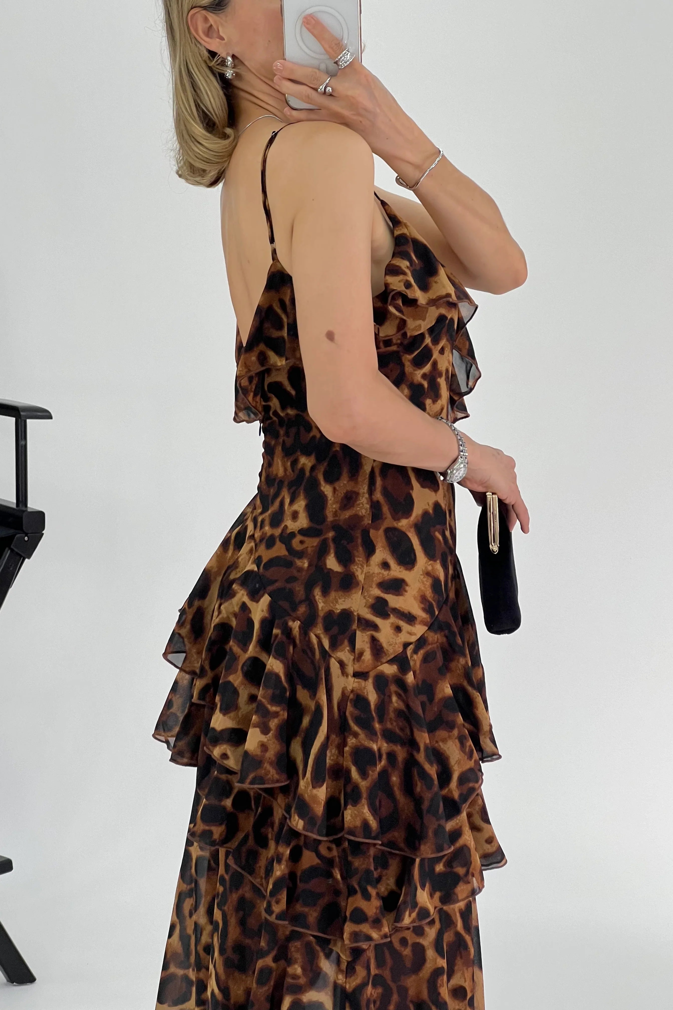 LEOPARD CHIFFON LAYERED MAXI DRESS
