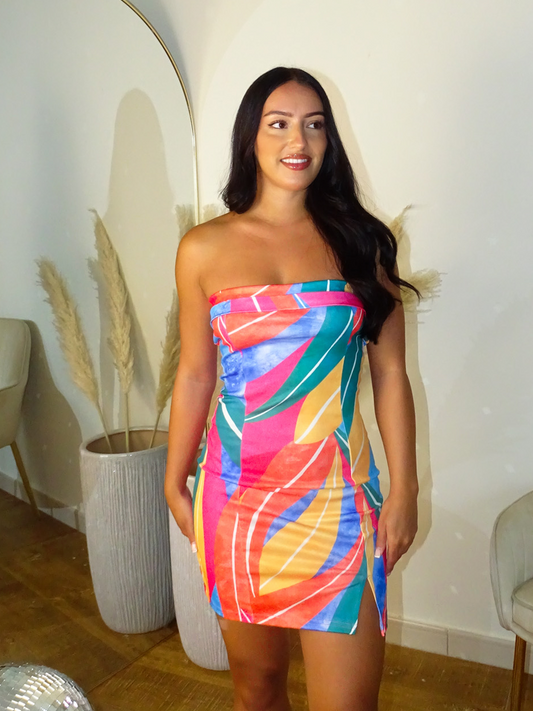 Multicolor Abstract Bandeau Mini Dress
