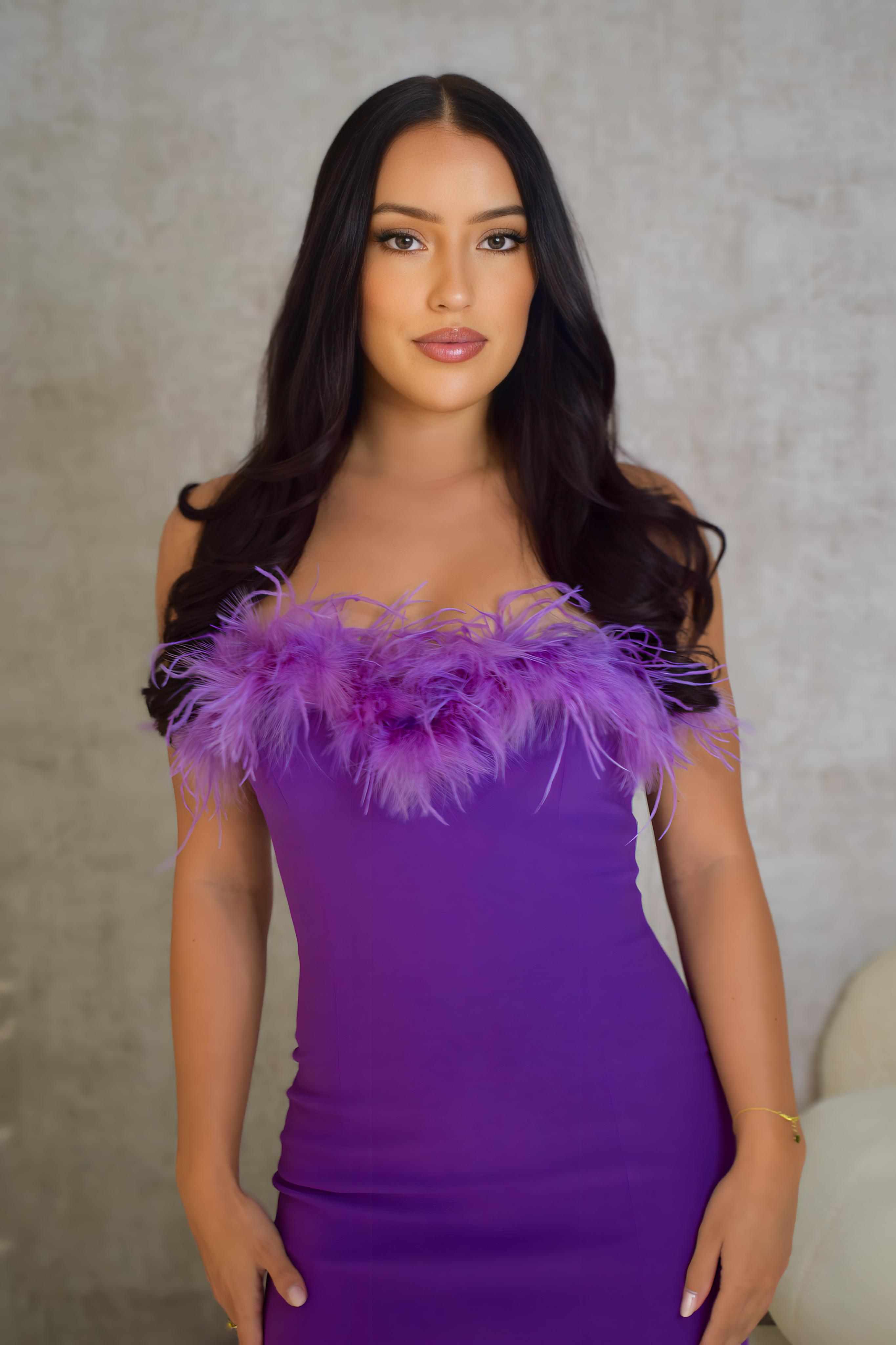 RUNAWAY THE LABEL Violet Purple Faux Fur Bandeau Mini Dress