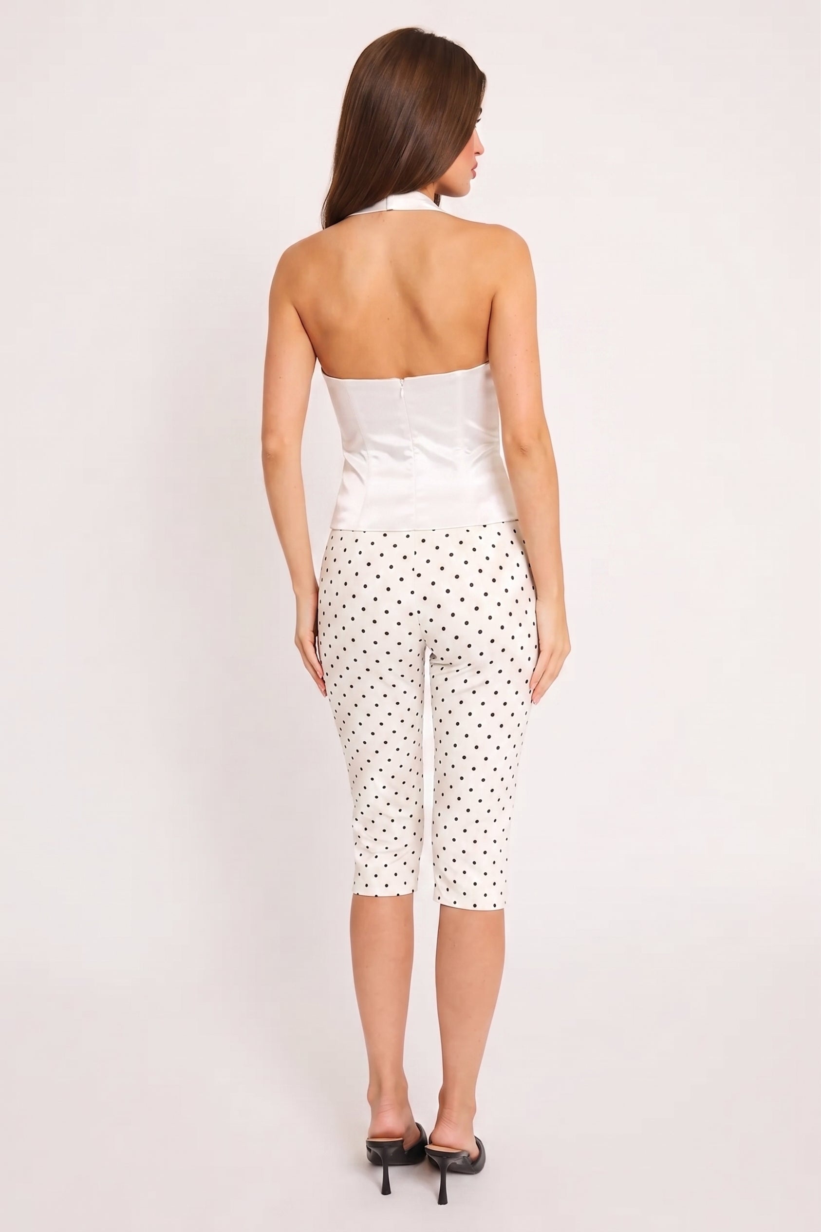 Off White Polka Dot High Waisted Capri Pants