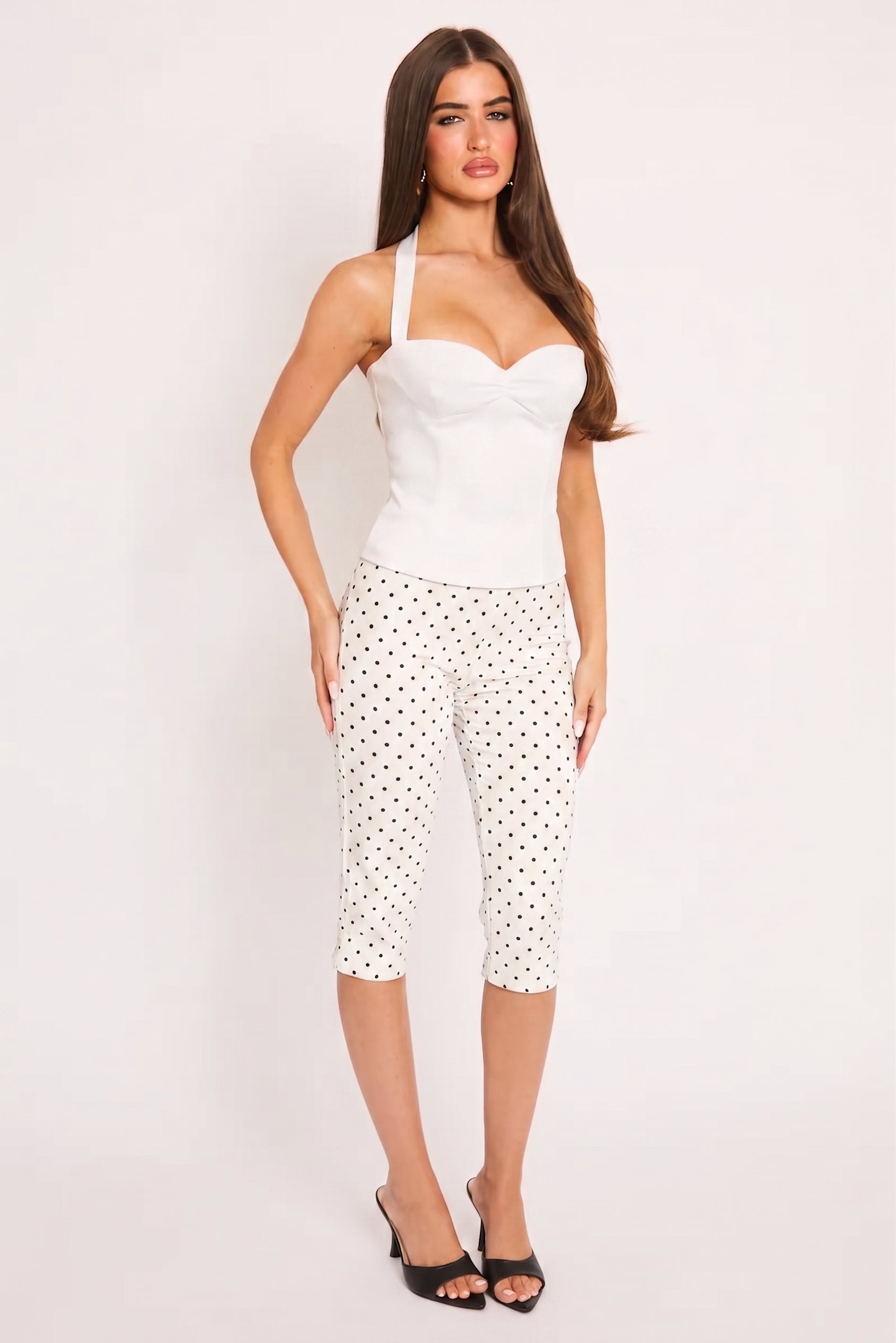 Off White Polka Dot High Waisted Capri Pants