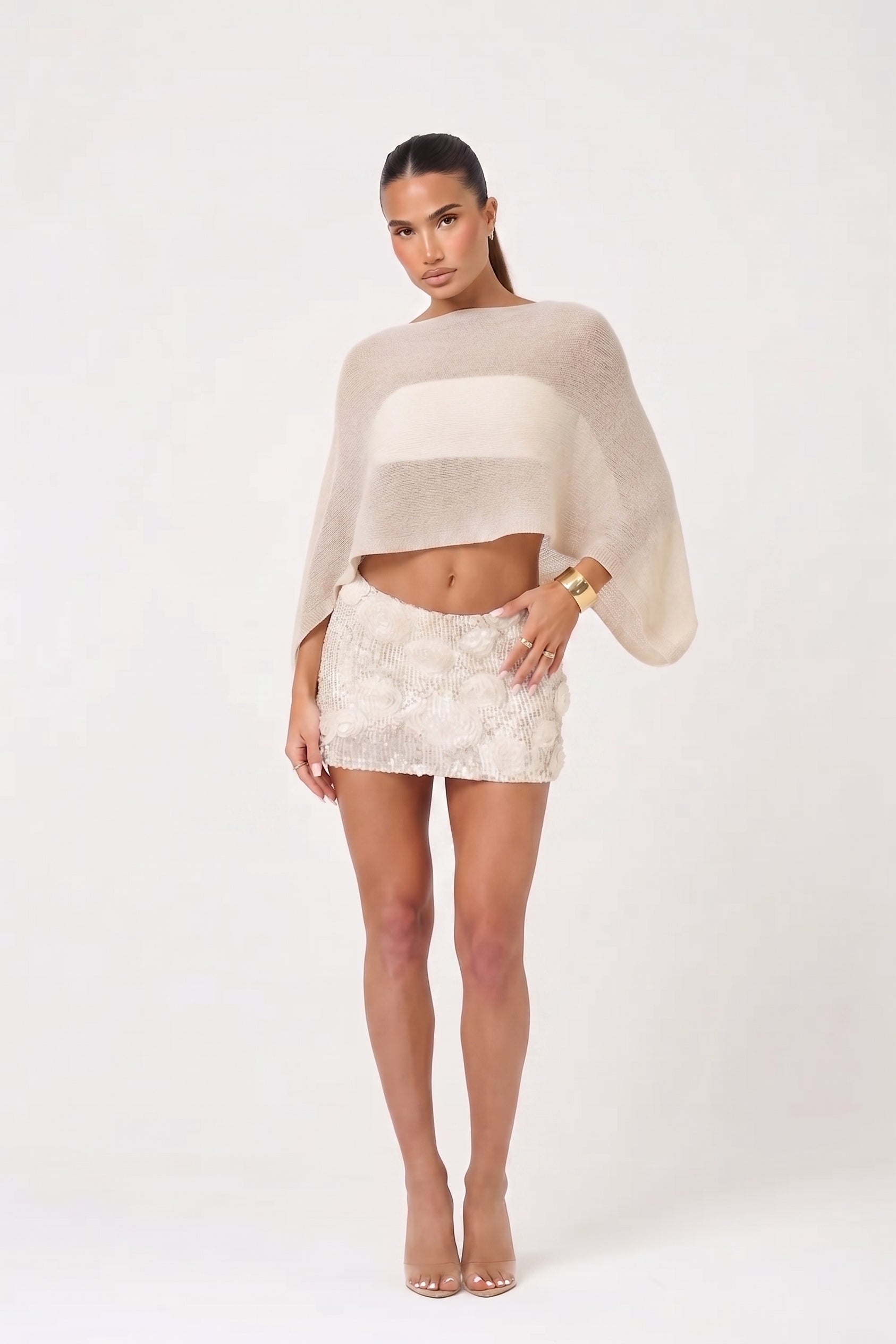 Cream Floral Low Waist Mini Skirt