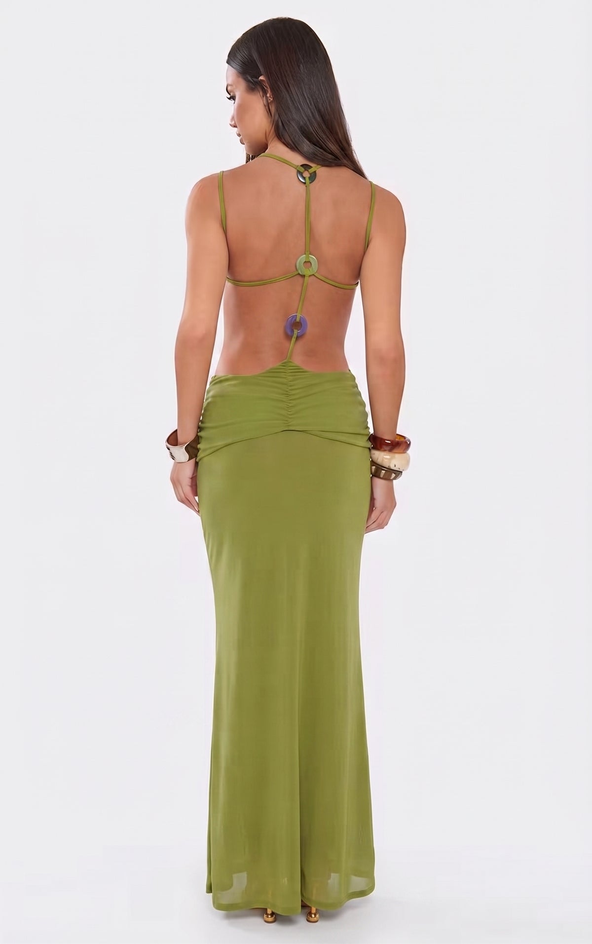 Green Plunge Cutout Waist Maxi Dress