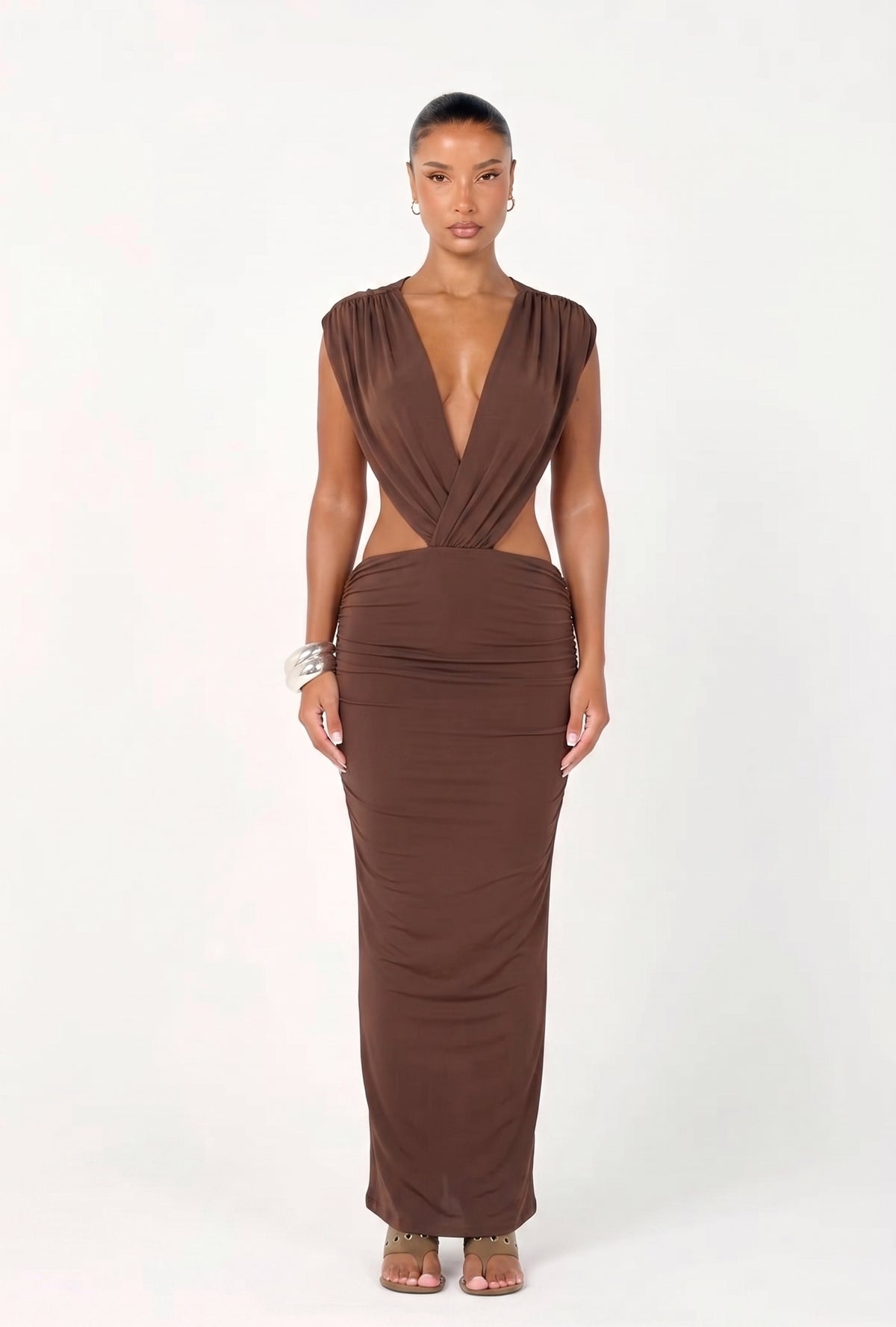 Chocolate Brown Plunge Maxi Dress