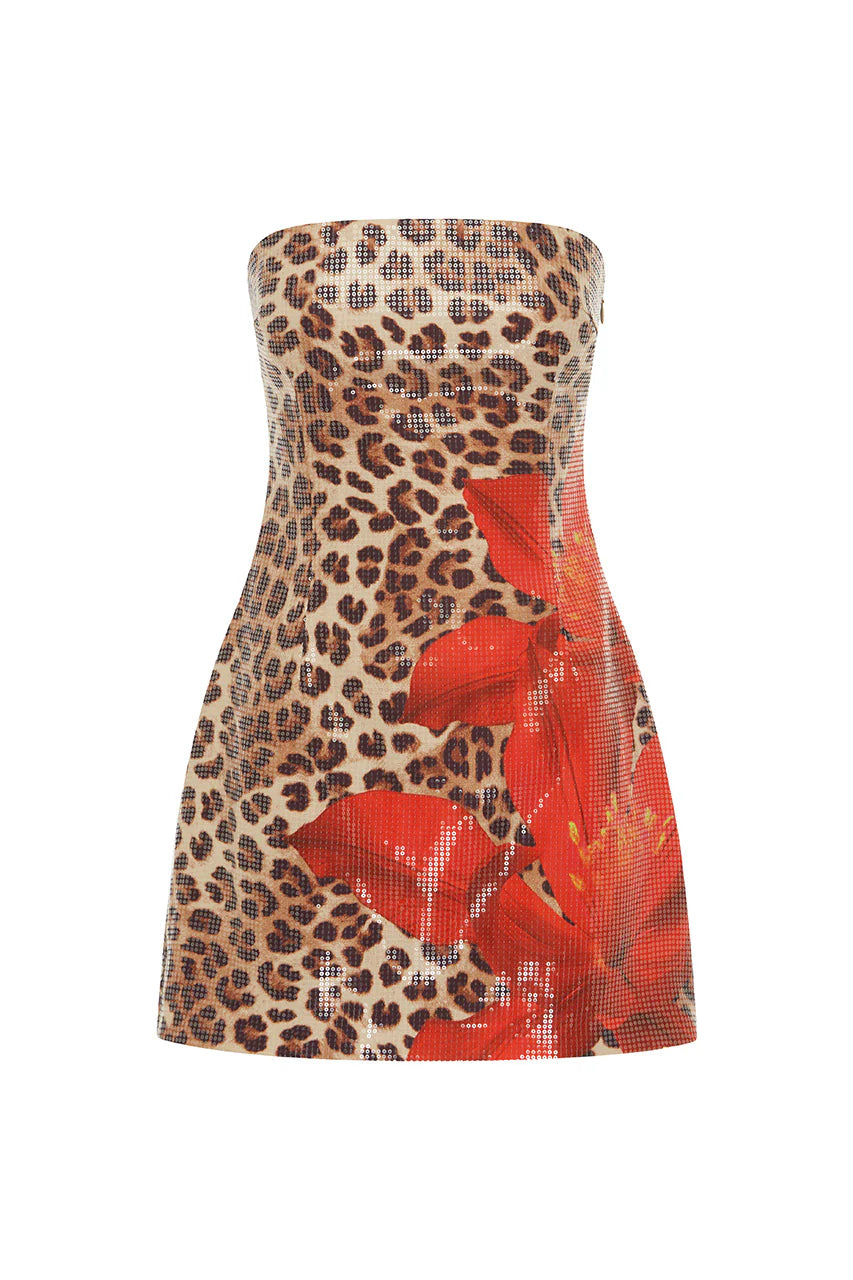 RUNAWAY THE LABEL IBIZA MINI DRESS - LEOPARD FLORAL