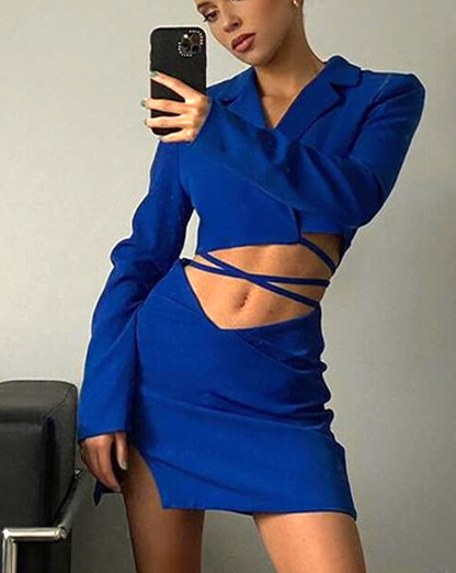 Royal Blue Triple Layer Blazer Top & Skirt Coord