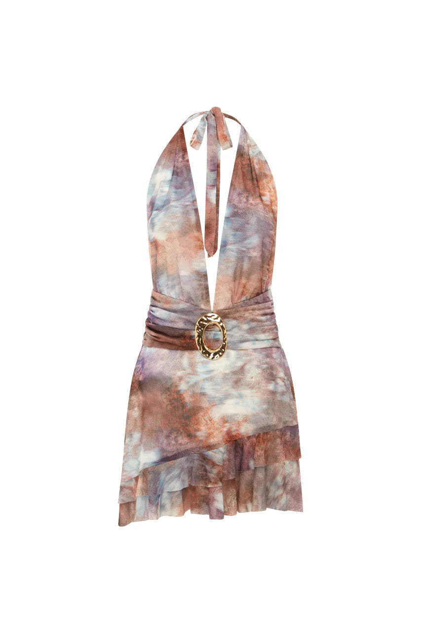 RUNAWAY THE LABEL KIATA PLUNGE V-NECK MINI DRESS - ZARLA CHOC