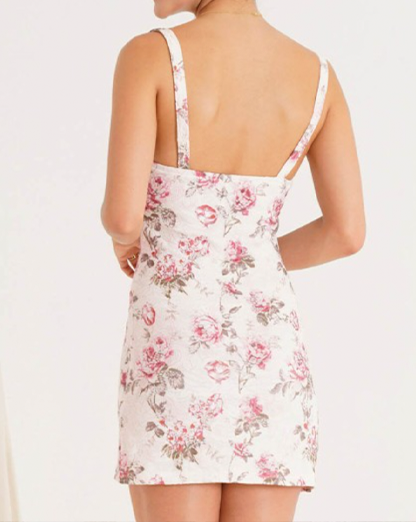 White Floral Lace Double Layered Bustier Mini Dress