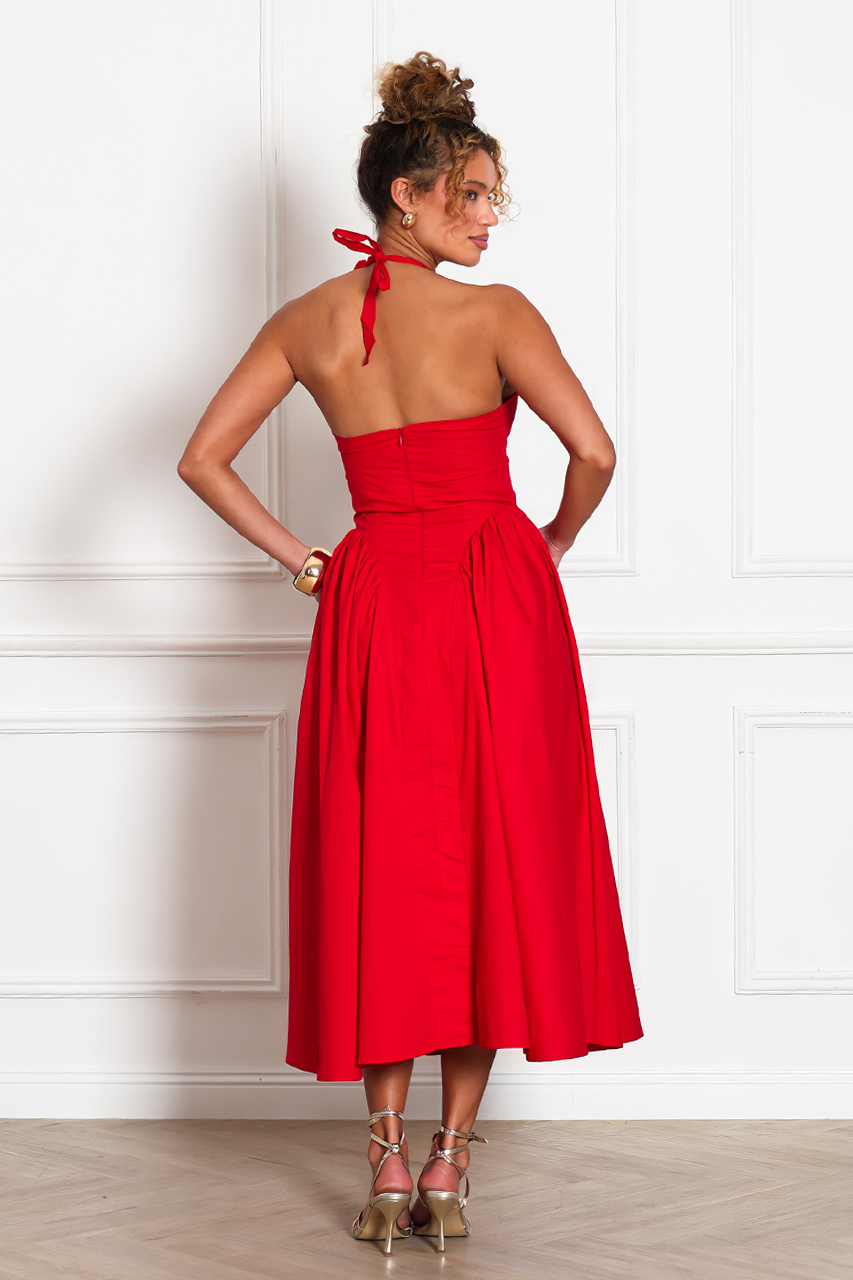 RED SKATER MIDI DRESS