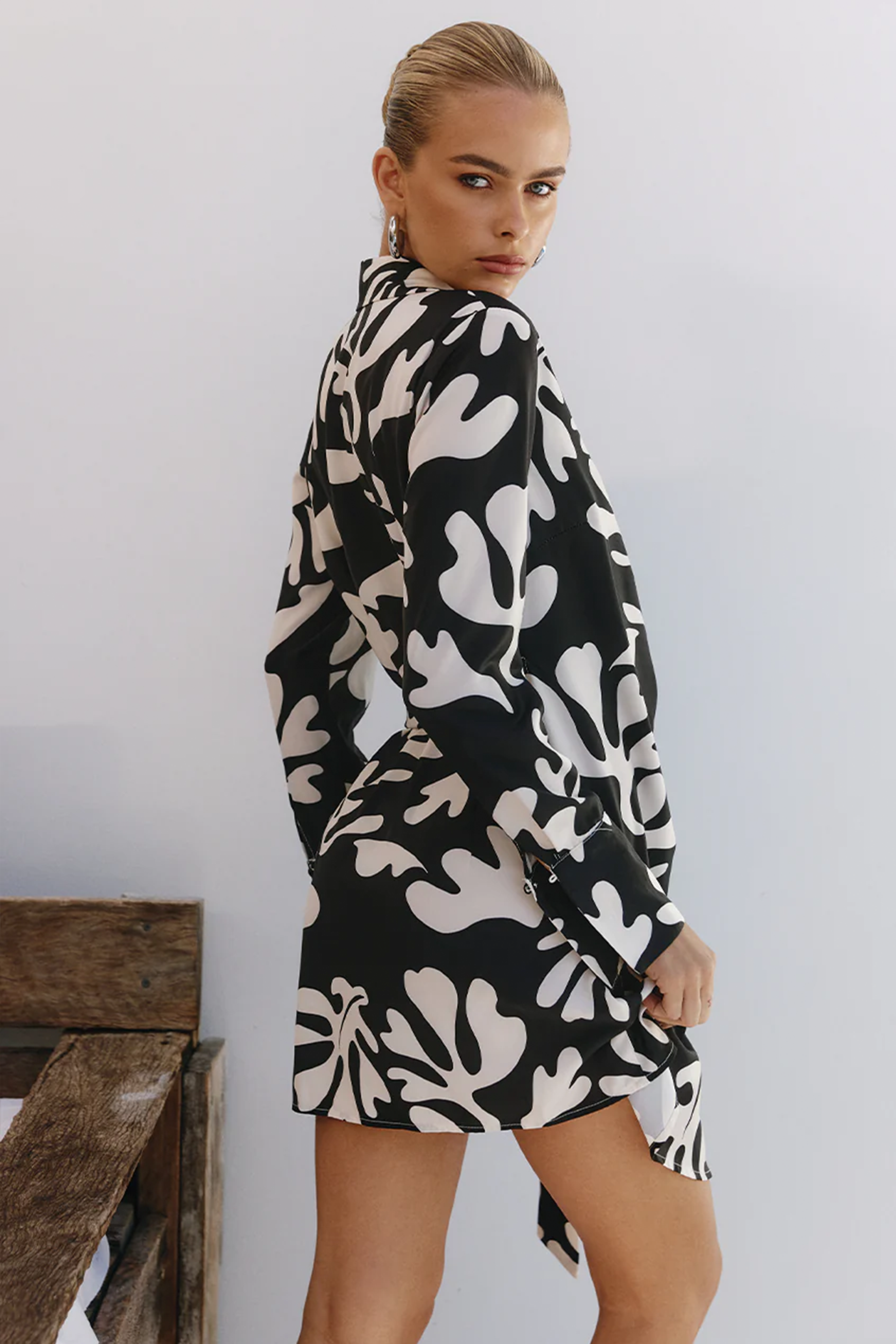 RUNAWAY THE LABEL Black Floral Long Sleeve Wrap Front Mini Dress