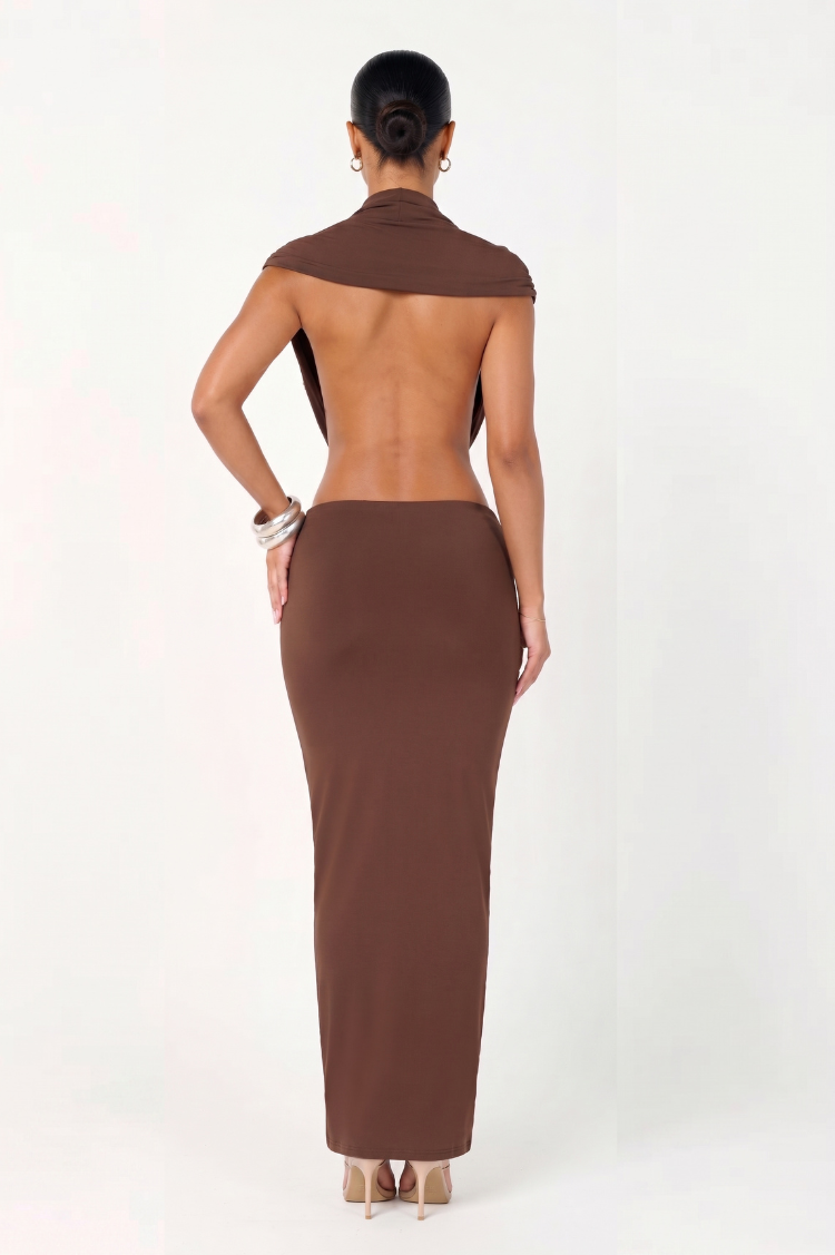 Chocolate Brown Plunge Maxi Dress