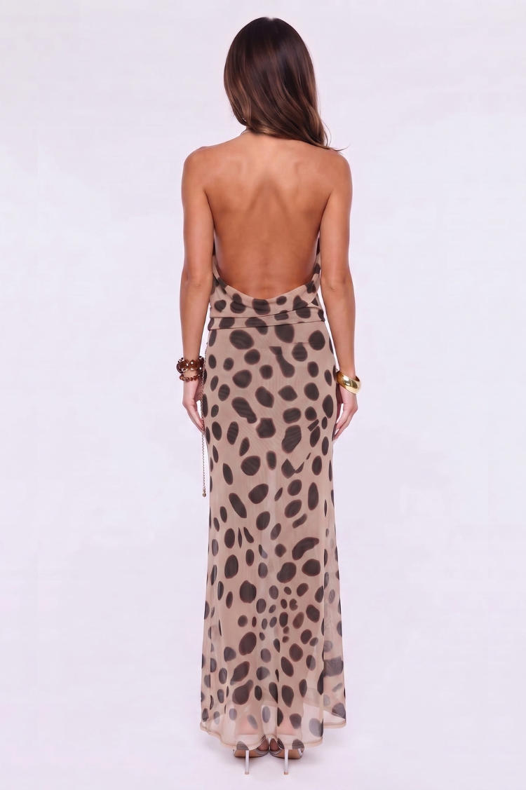Leopard Chiffon Cowl Maxi Dress