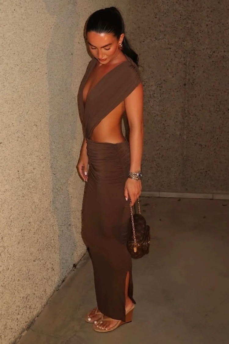 Chocolate Brown Plunge Maxi Dress