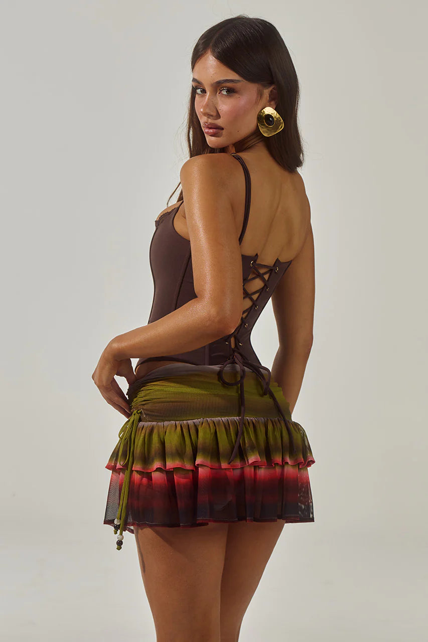 RUNAWAY THE LABEL DANIELLA RUCHED RUFFLE MINI SKIRT - ANABELL RED