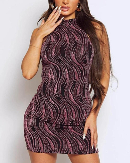 Black & Pink Glitter Turtle Neck Mini Dress