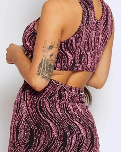 Black & Pink Glitter Turtle Neck Mini Dress