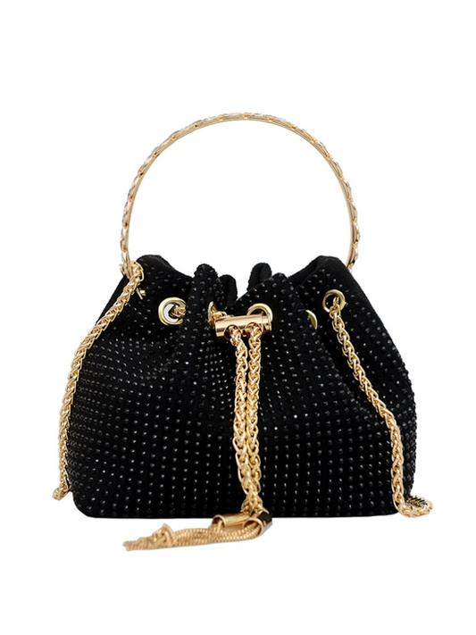 Luxury Black Suede Rhinestone Pouch Bag