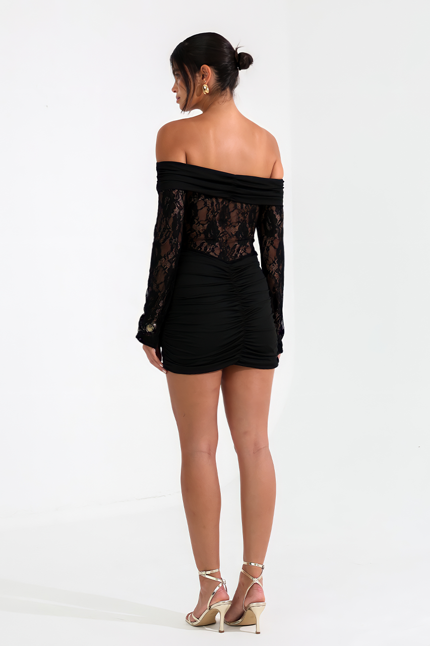 Black Lace Off Shoulder Mini Dress