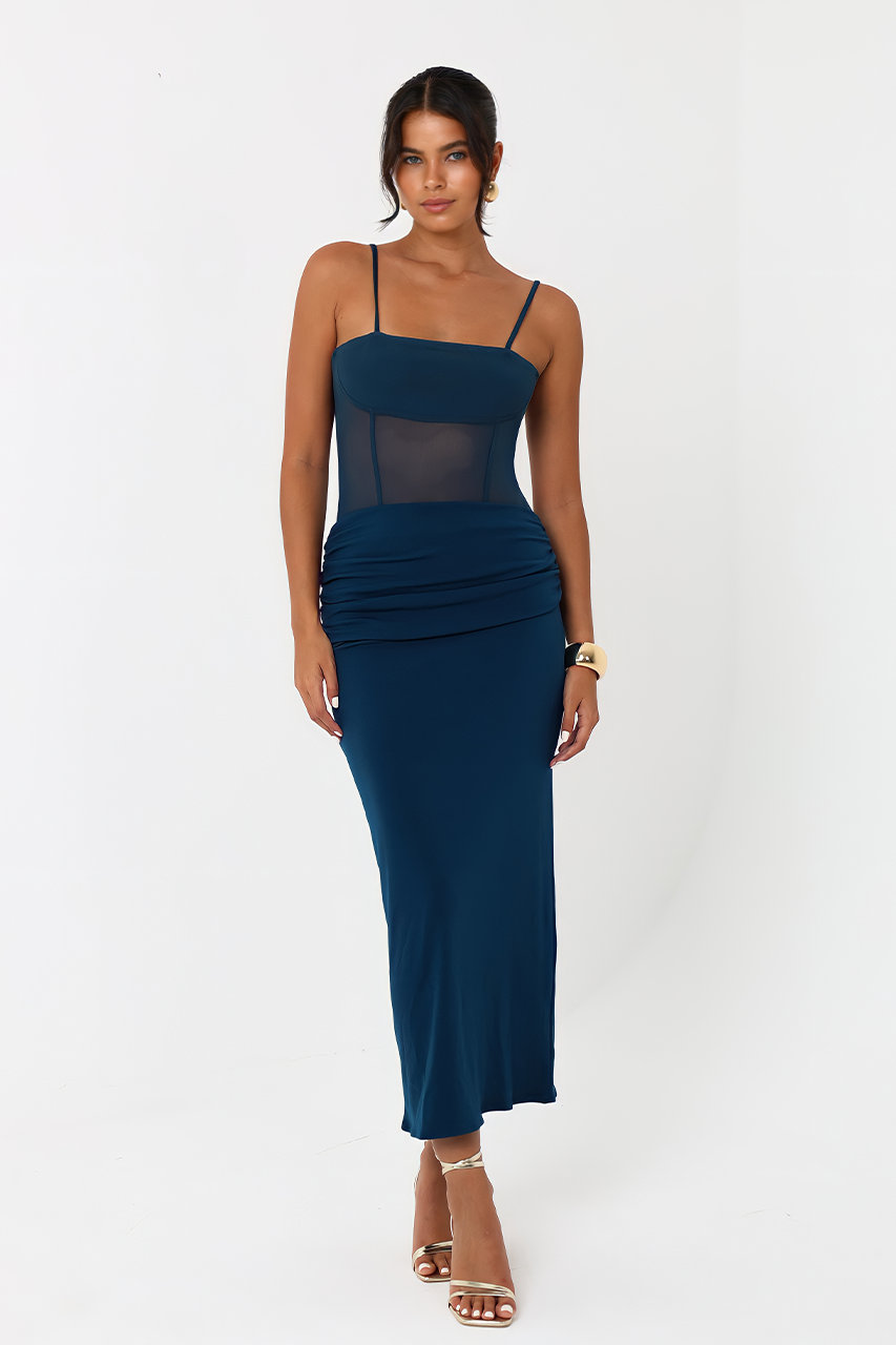 Midnight Blue Meshed Midi Dress