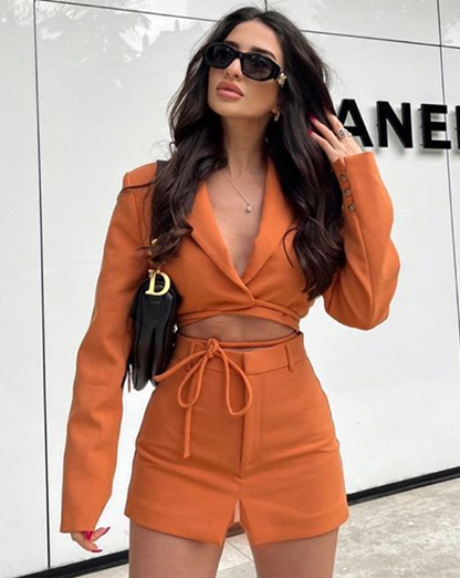 Burnt Orange Crop Blazer & Shorts Coord