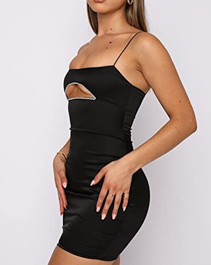 Black Gem Detail Cutout Bodycon Mini Dress