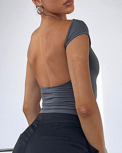 Grey Open Back Crop Top
