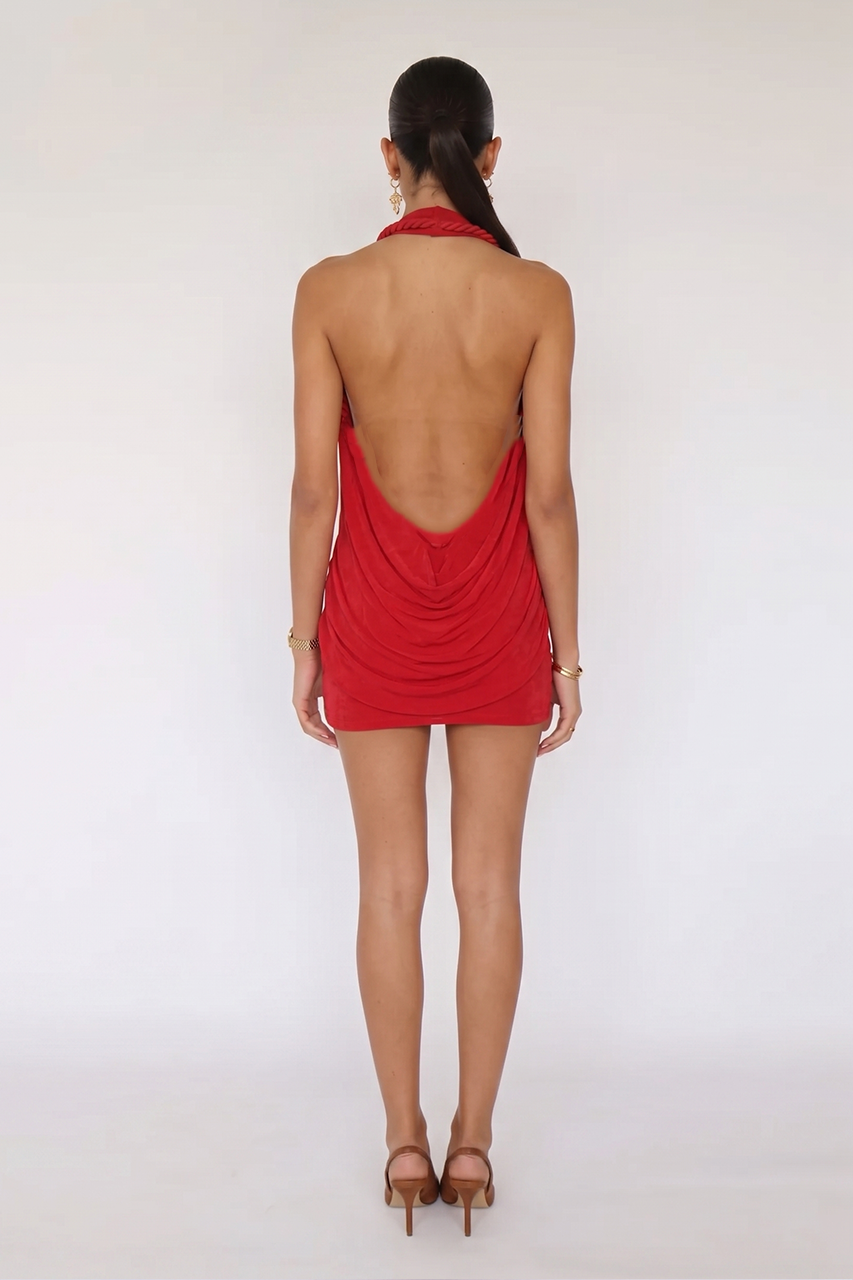 Red Drape Plunge Mini Dress