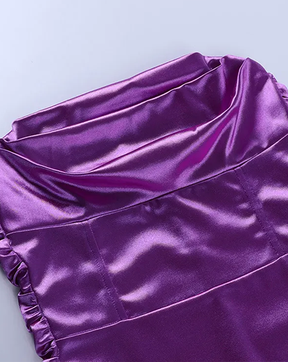 Purple Bodycon Bandeau Satin Mini Dress