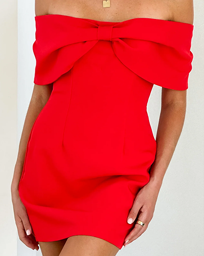 Red Bow Front Off The Shoulder Mini Slip Dress