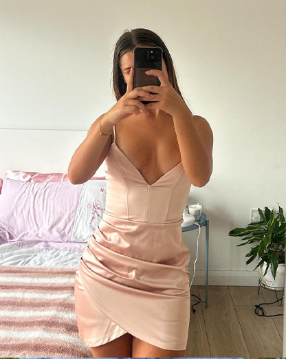 Salmon Pink Thick Satin Corset Mini Dress