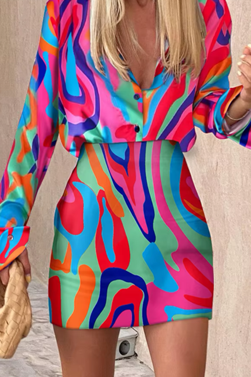 Pink Abstract Print Satin Mini Skirt