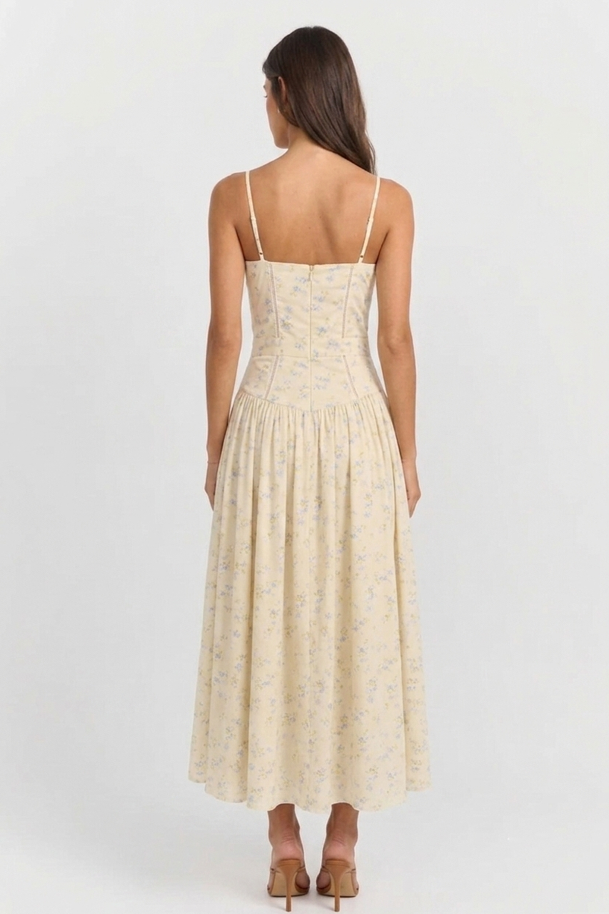 Butter Yellow Floral Skater Maxi Dress