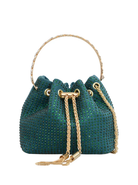 Luxury Green Suede Rhinestone Pouch Bag