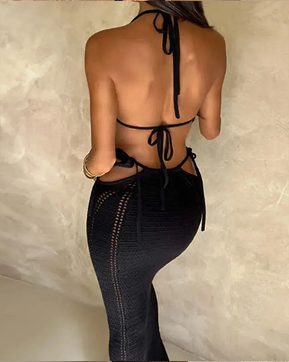 Black Crochet Bralette & Maxi Bodycon Skirt Coord