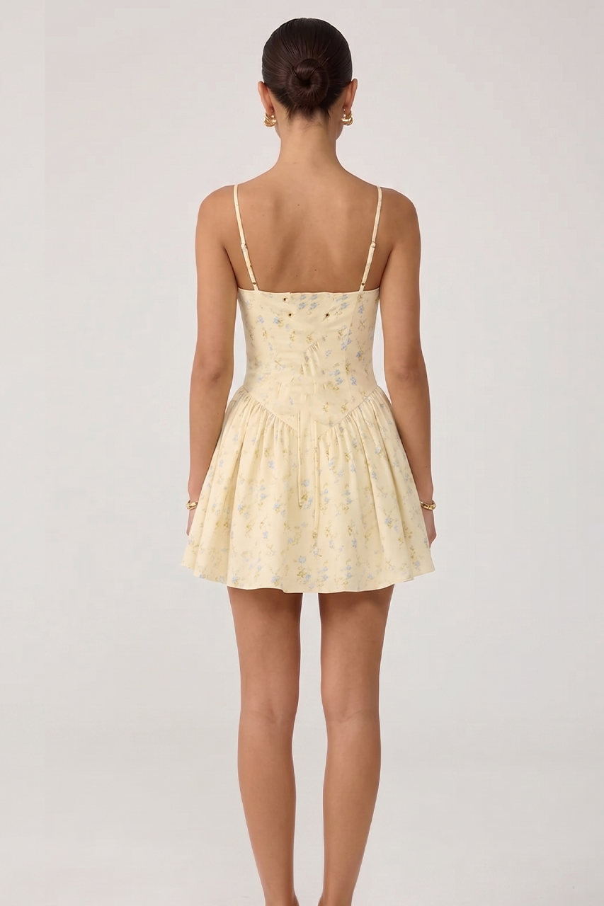Butter Yellow Floral Skater Mini Dress