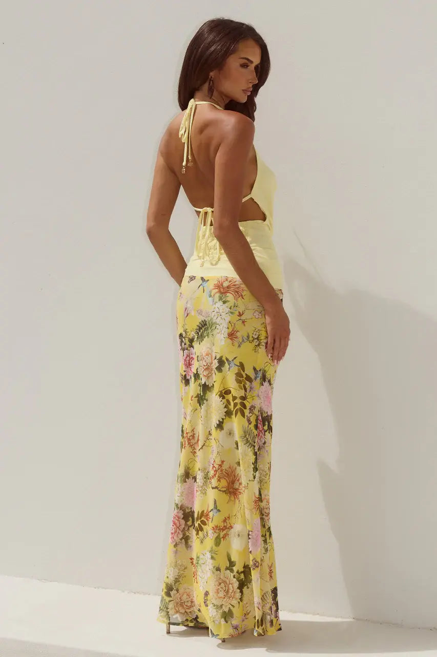 RUNAWAY THE LABEL HELENA COWL TOP & LOW WAIST MAXI SKIRT COORD - MANGO