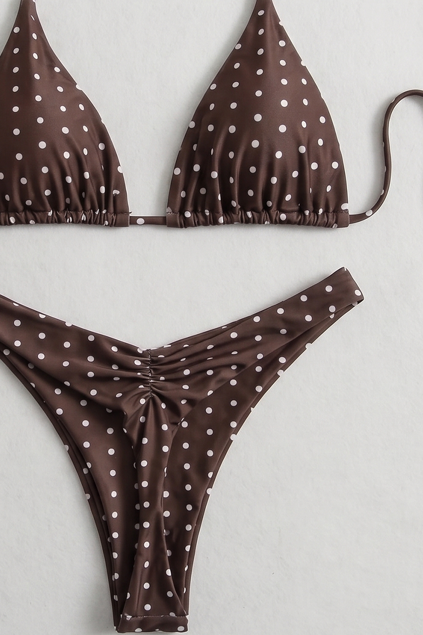 Brown Polka Thong Bikini