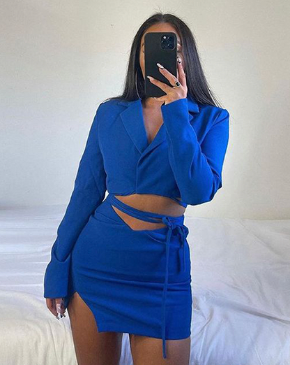 Royal Blue Triple Layer Blazer Top & Skirt Coord