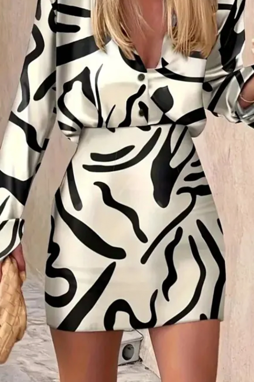 White & Black Abstract Print Satin Mini Skirt