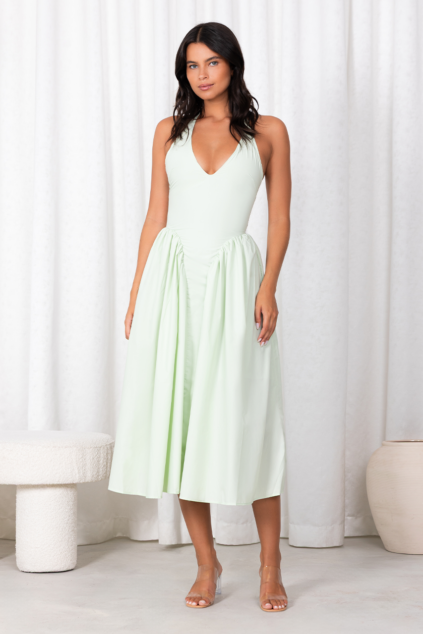 Pistachio Green Puffball Maxi Dress