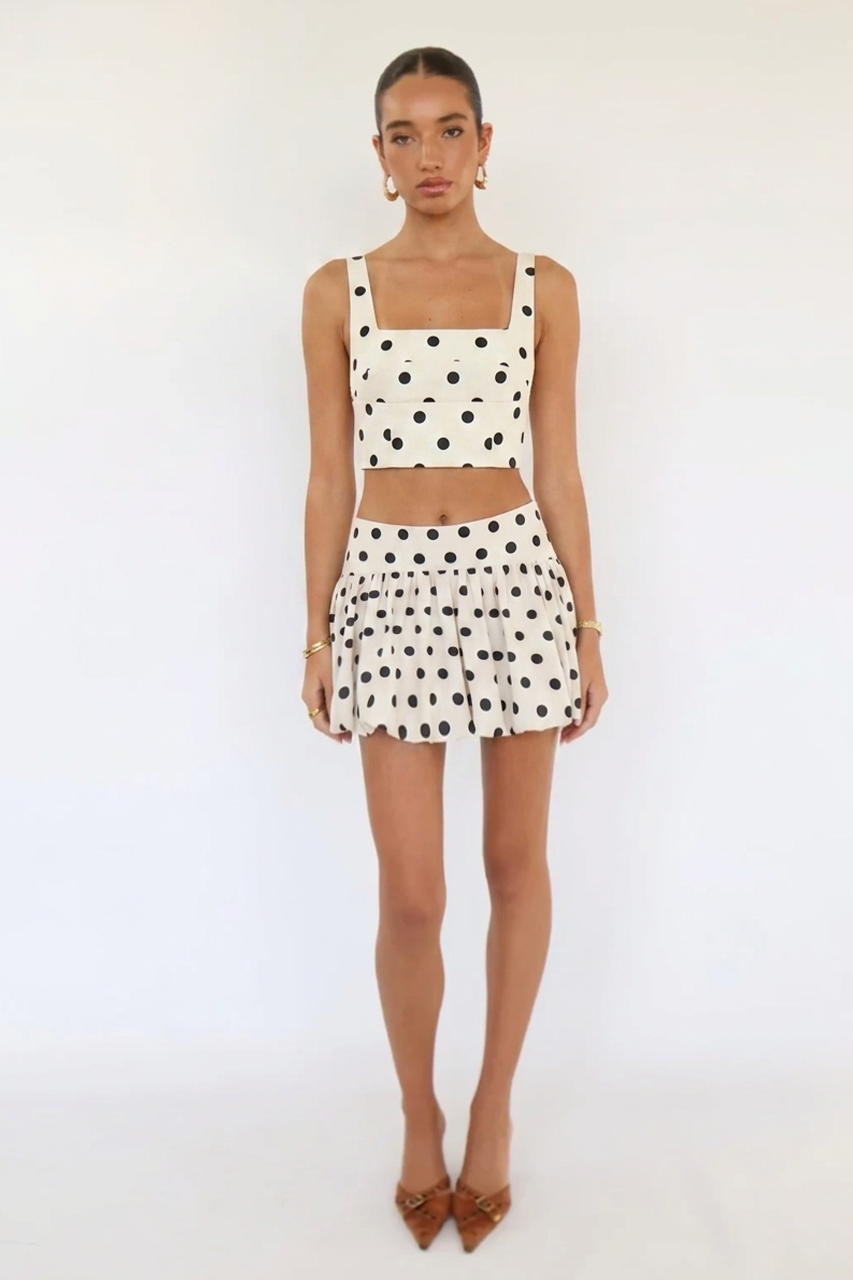 White Polka Dot Crop Vest Top & Mini Skort Coord